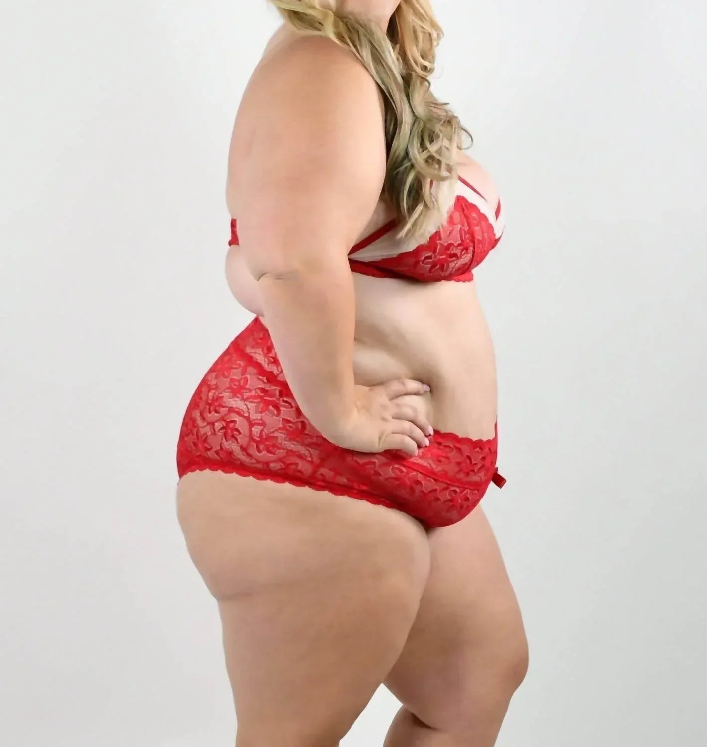 Rotes Bralette-Set mit Morgenmantel – Plus Size