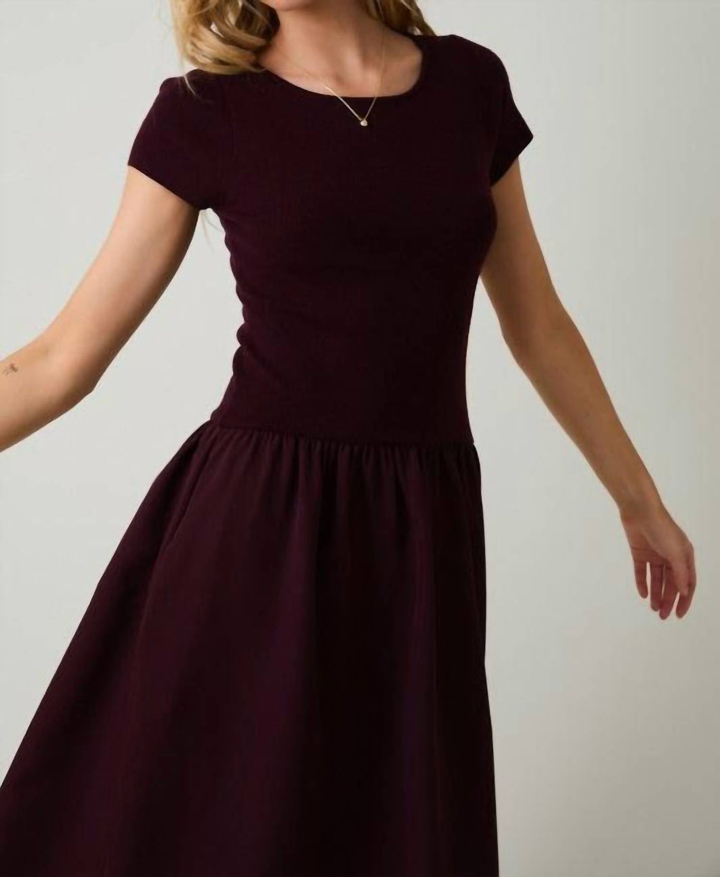 Round Neck Mix Midi Dress