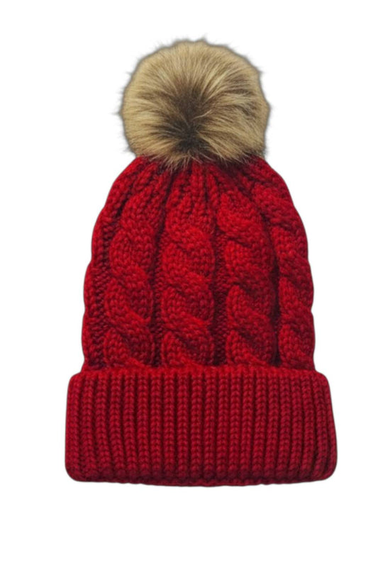 Women's Oversize Knit Beanie With Fur Pom Pom