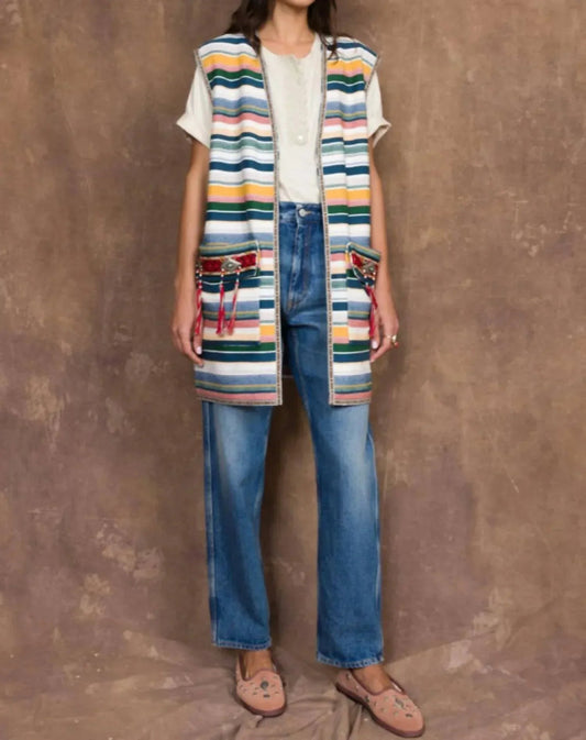 Woven Long Vest With Conchos