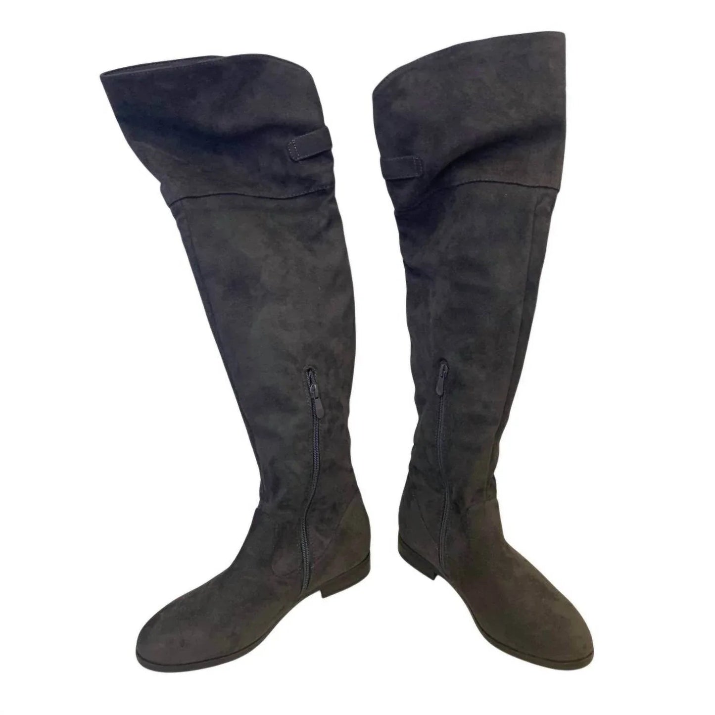 Damen-Stiefel aus Wildlederimitat, kniehoch, mit niedrigem Absatz