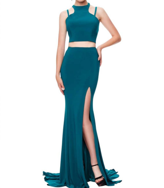 Zweiteiliges Abendkleid aus Jersey mit hohem Schlitz