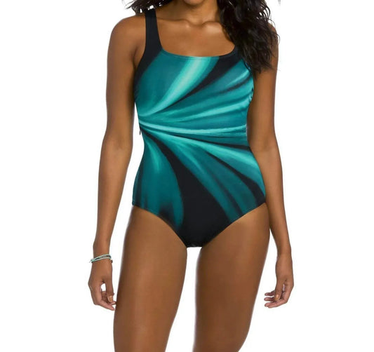 Chlorine Resistant Square Neck One Piece Swimsuit With Pockets