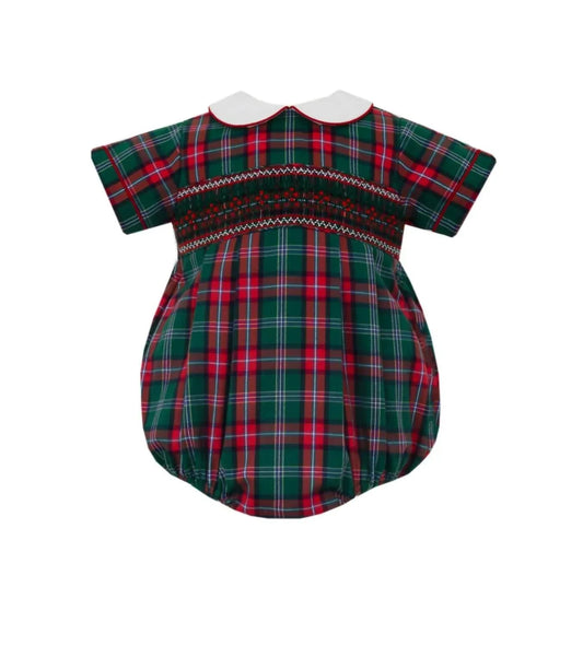 Boy's Plaid Smocked Short Sleeve Bubble