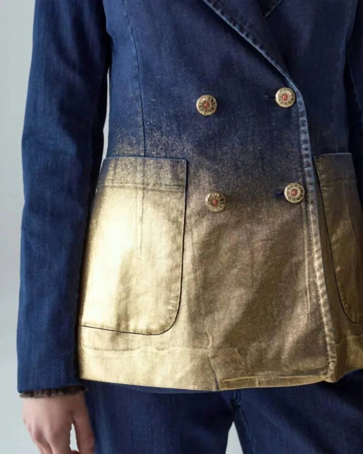 Stretch Denim Blazer With Paint
