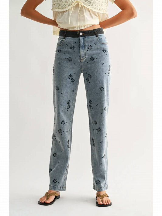 Floral Embellished Straight-Leg Jeans