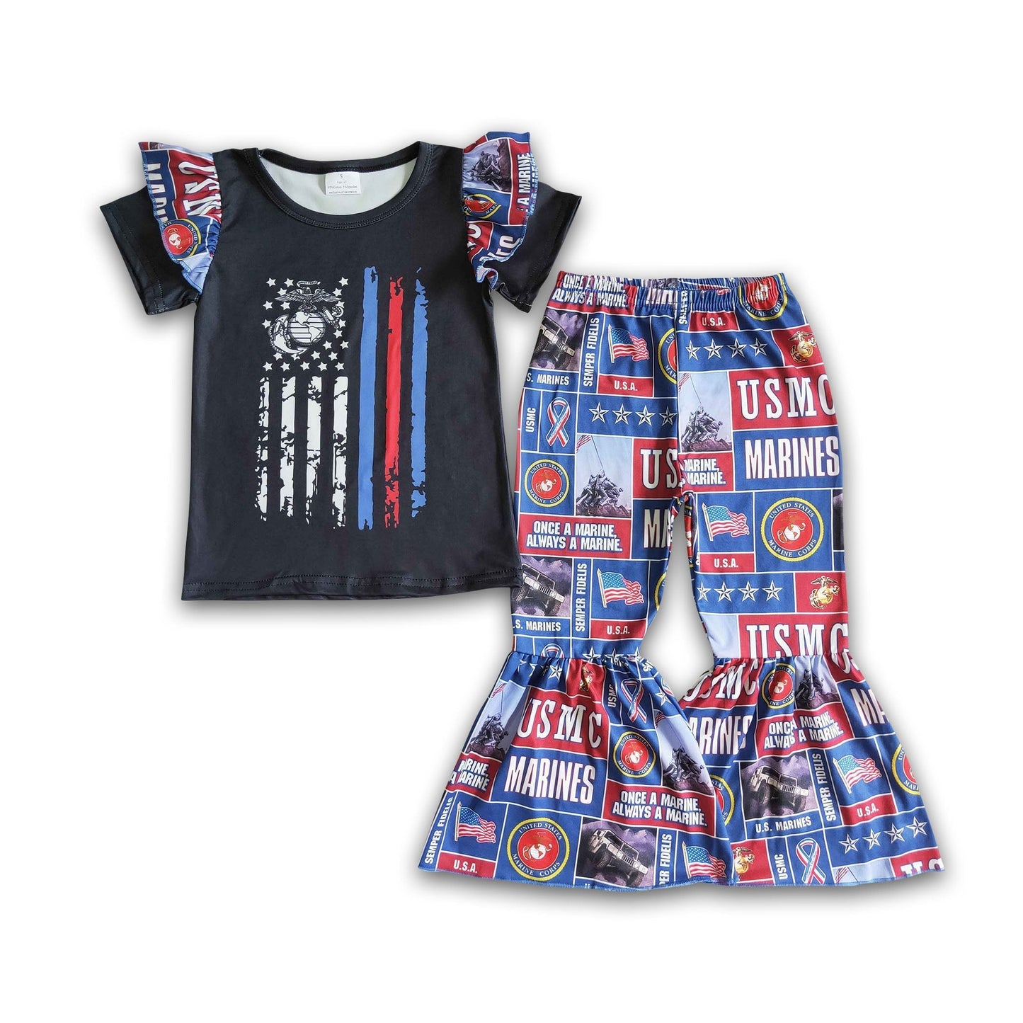 Schwarze Flagge Siebdruck Mädchen Schlaghosen Outfits