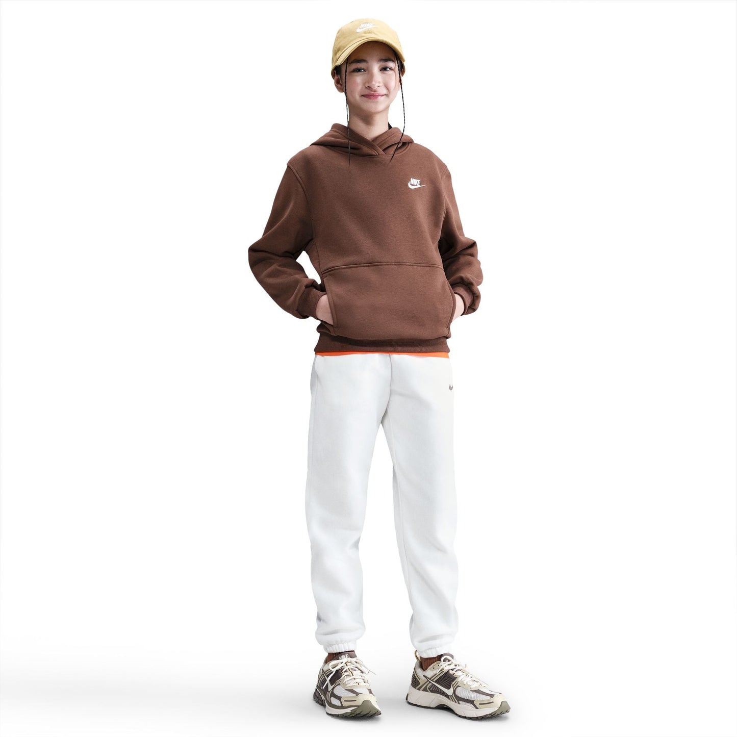 Nike Kinder Fleece-Pullover-Hoodie – Fauna Braun/Weiß