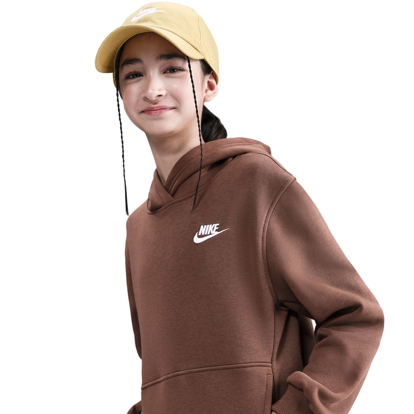 Nike Kinder Fleece-Pullover-Hoodie – Fauna Braun/Weiß