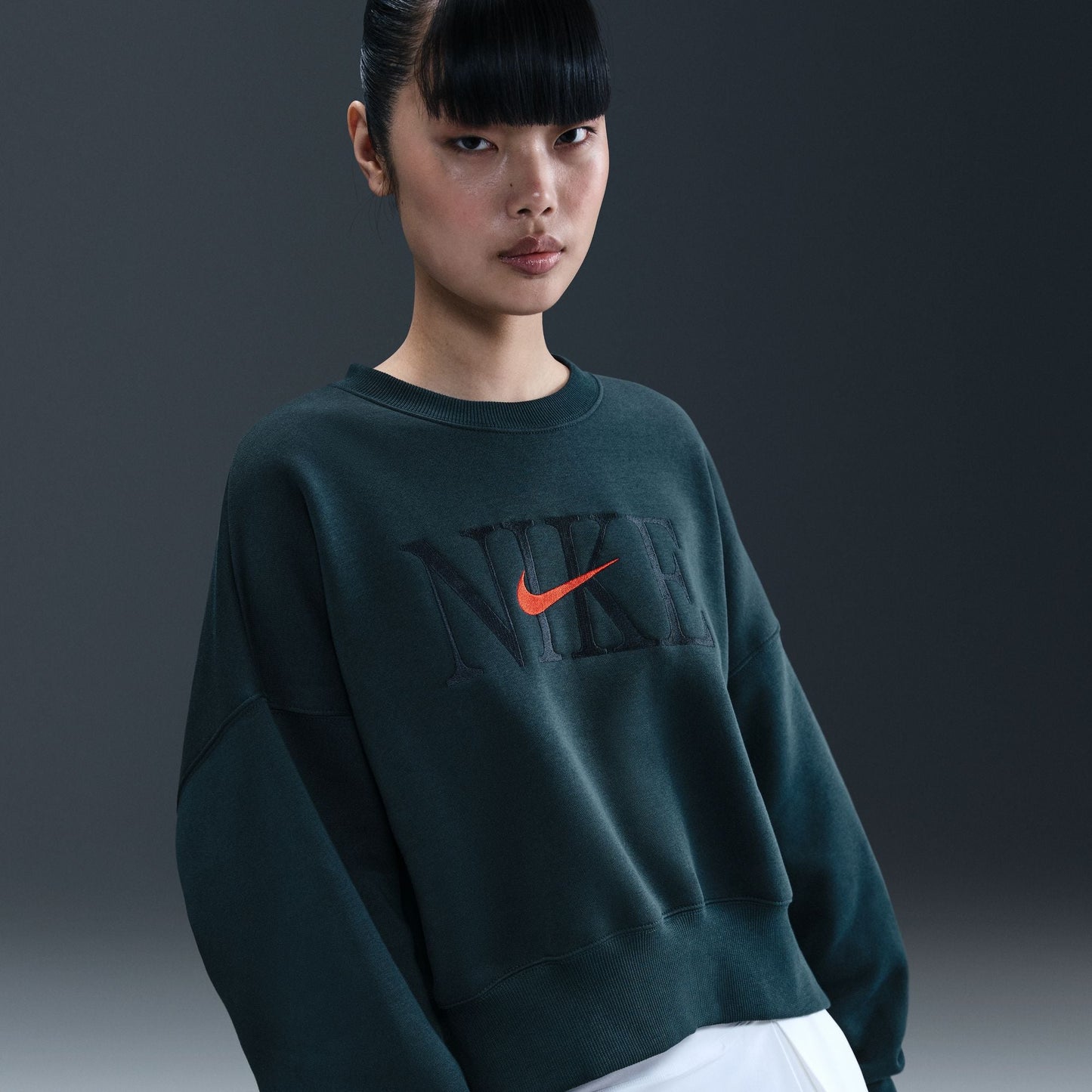 Nike Phoenix Fleece Kurz geschnittene Rundhals-Sweatshirt für Damen – Marineblau