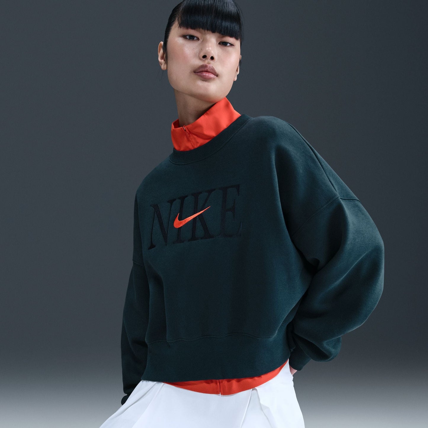 Nike Phoenix Fleece Kurz geschnittene Rundhals-Sweatshirt für Damen – Marineblau
