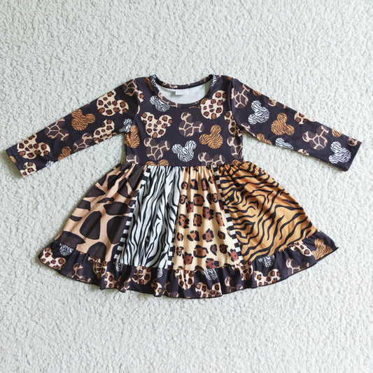Mädchen Langarm Kleid Maus Leopard Panel zum Wirbeln
