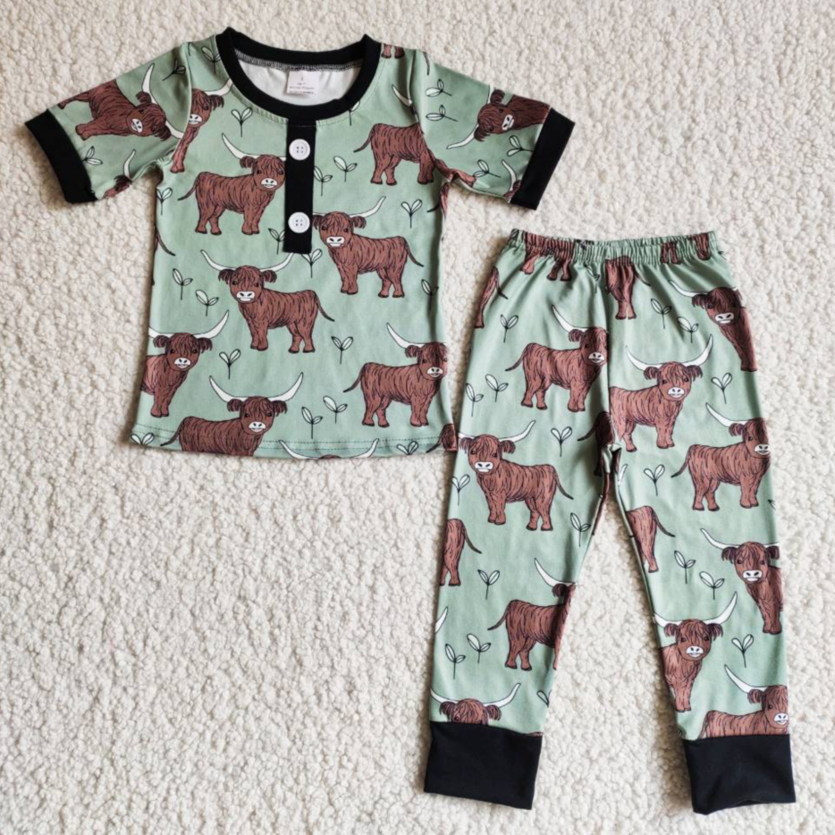Cow-Print Kurzarm Pyjama-Set für Jungen, Frühling, Westernstil