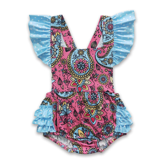 Mädchen Strampler mit Blumenmuster und blauen Punkten