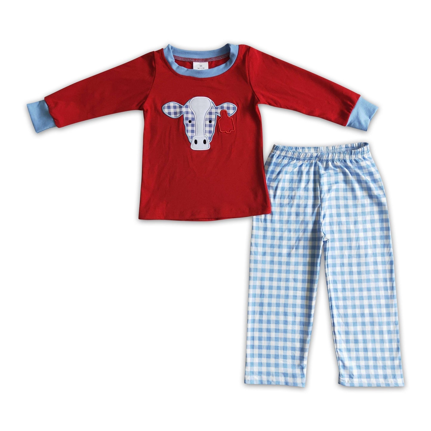 Karo-Kuh-Stickerei Hemd Hose Jungen Kleider-Set