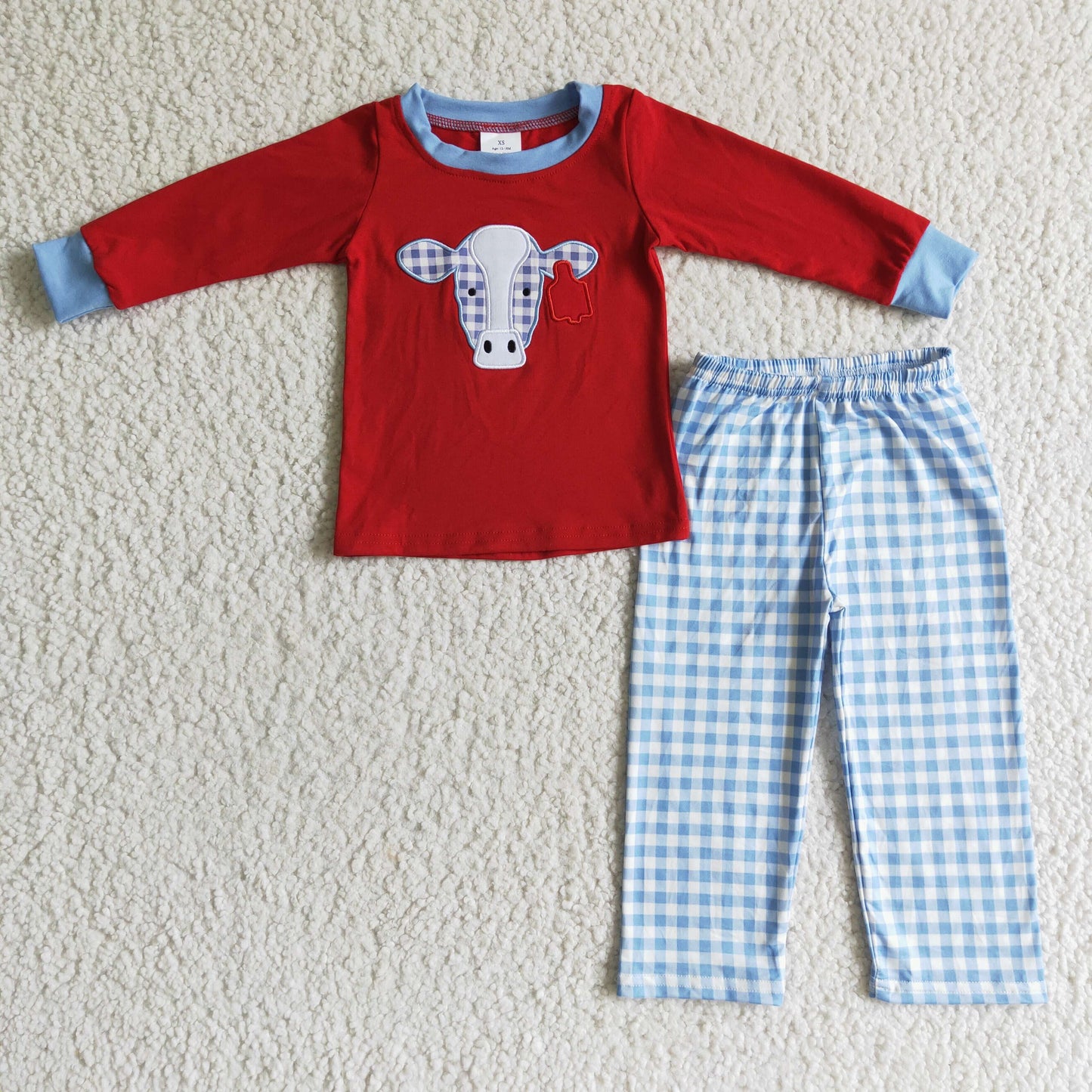 Karo-Kuh-Stickerei Hemd Hose Jungen Kleider-Set
