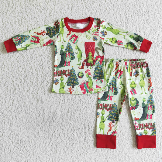 Grüner langärmeliger Baby-Jungen-Weihnachtspyjama