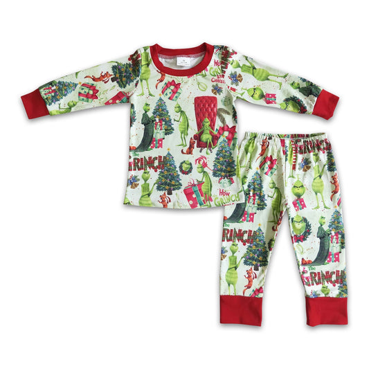 Grüner langärmeliger Baby-Jungen-Weihnachtspyjama