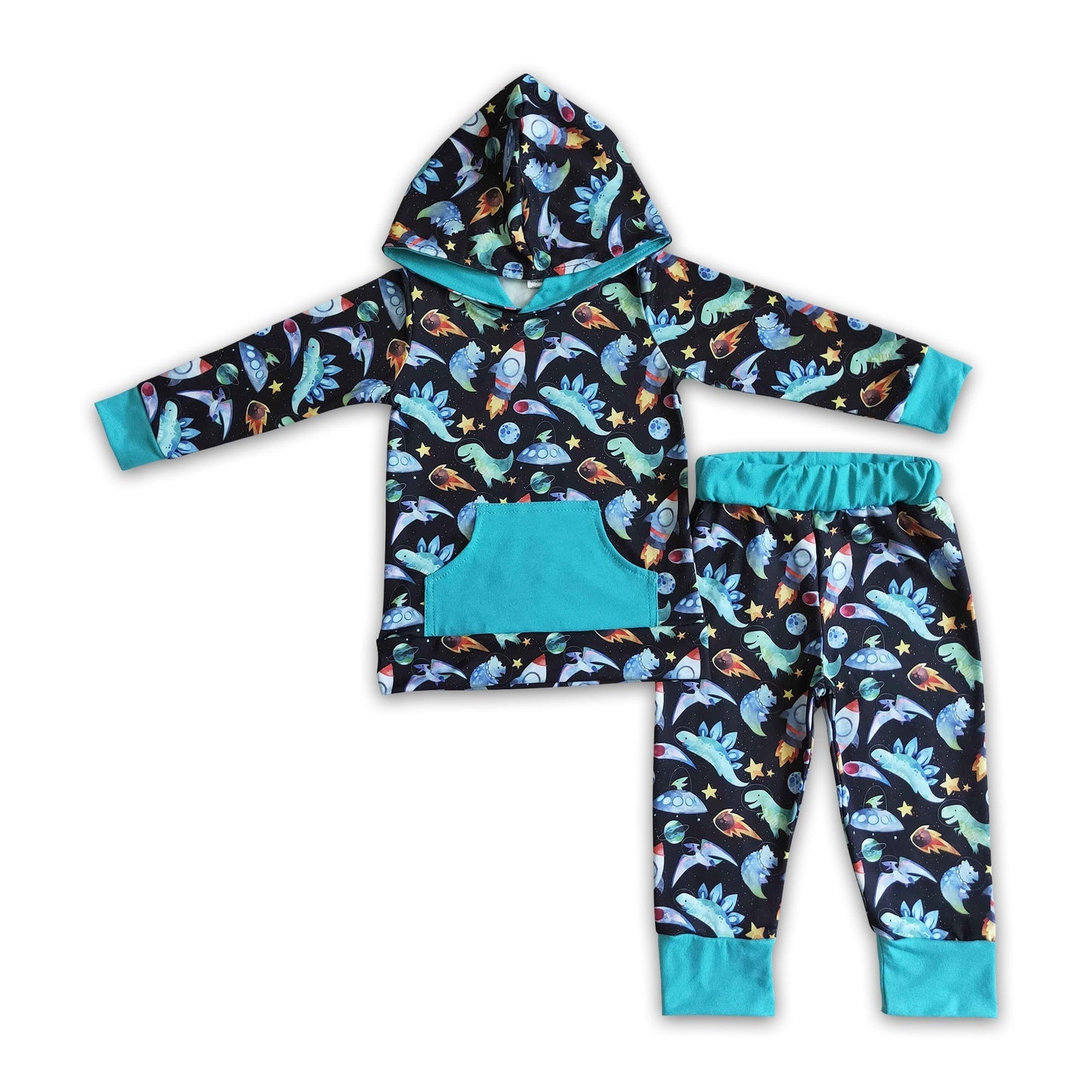 Dinosaurier-Weltall-Junge-Sturz-Kapuzenpulli-Set