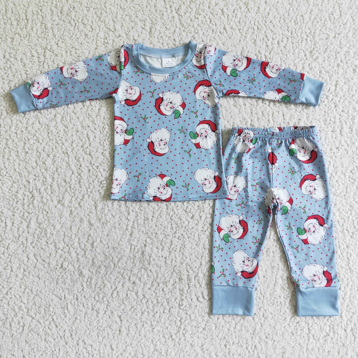 Blauer Weihnachtsmann Polka Dots Langarm Baby Kinder Weihnachtspyjama