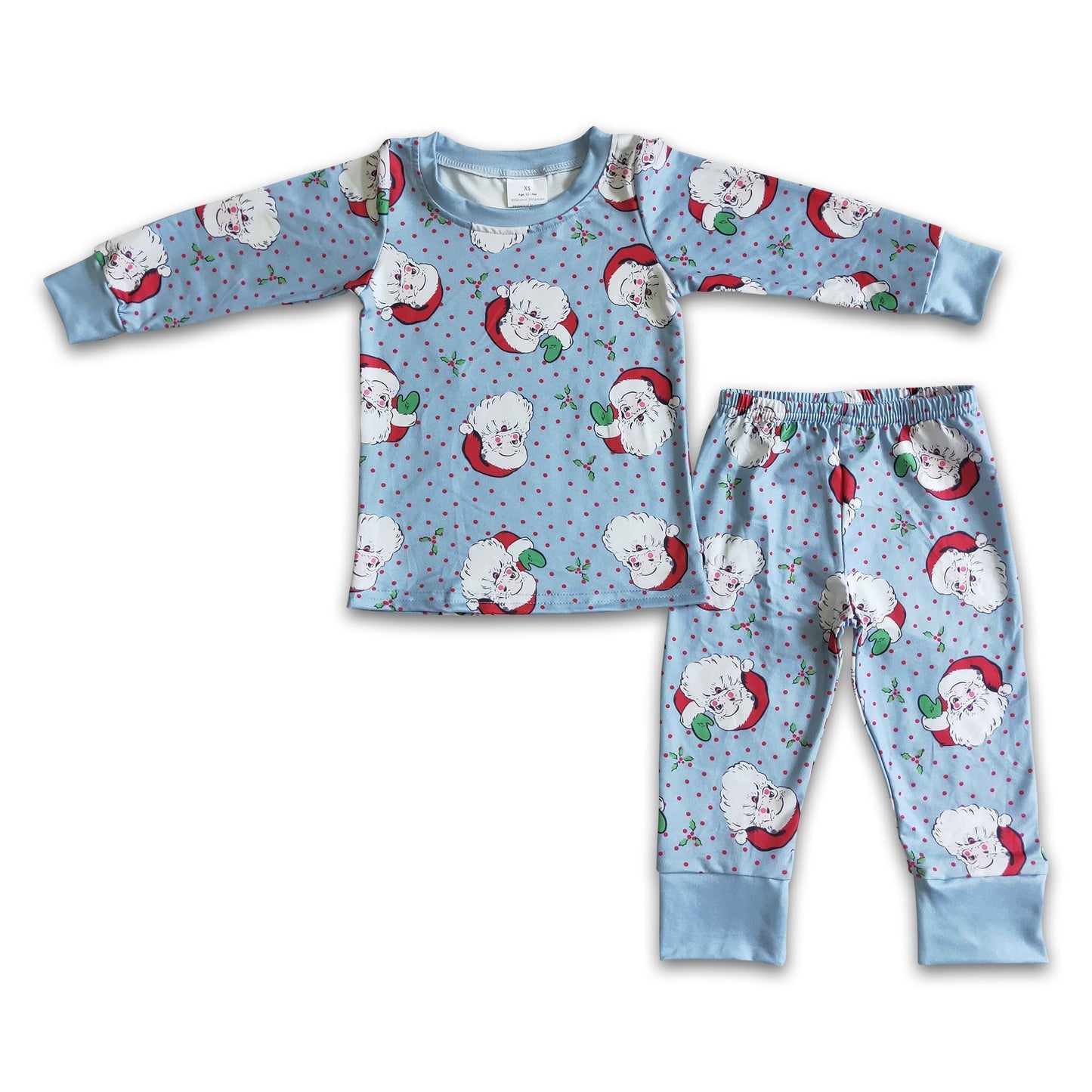 Blauer Weihnachtsmann Polka Dots Langarm Baby Kinder Weihnachtspyjama