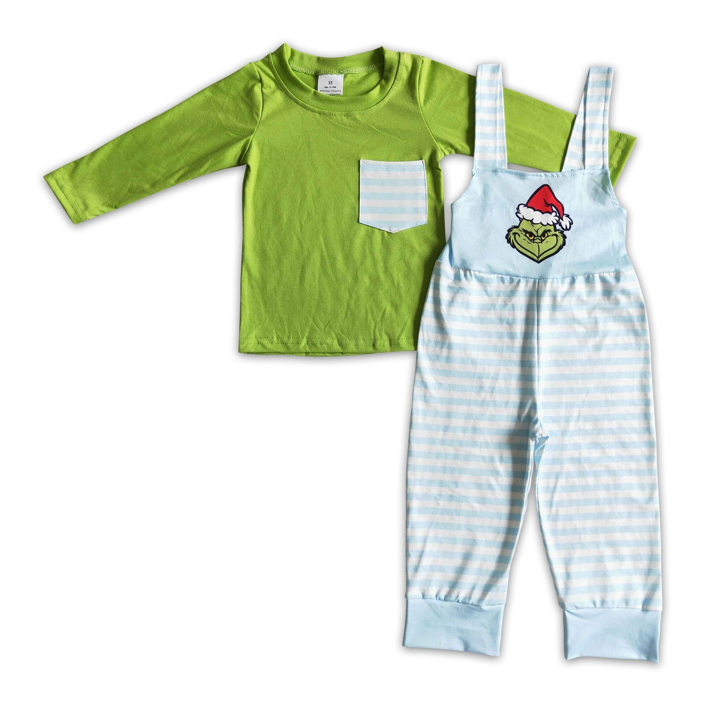 Baumwollhemd, grüne Gesichtslatzhose, Jungen-Weihnachtskleidung