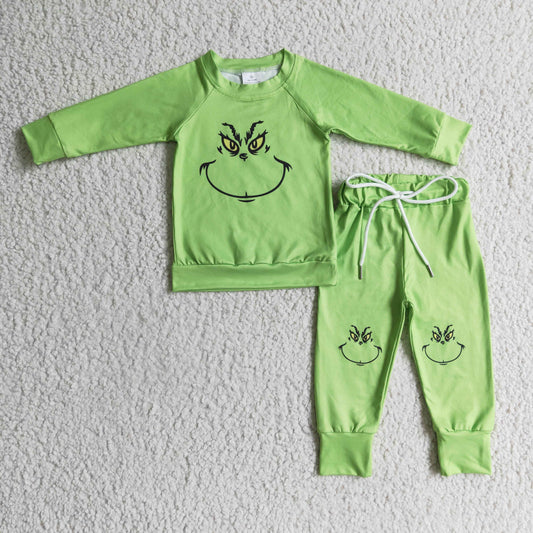 Grünes Gesicht Hemd Passende Hose Kinder Weihnachtskleidung