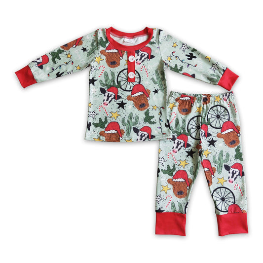 Hochlandrind Kaktus Kinder Jungen Western Weihnachtspyjama