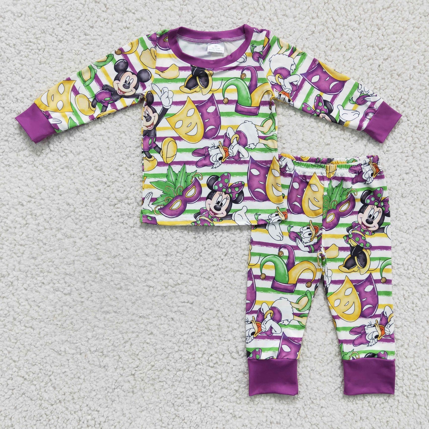 Grüne, violette, gelbe gestreifte Maus Kinder Jungen Mardi Gras Pyjama