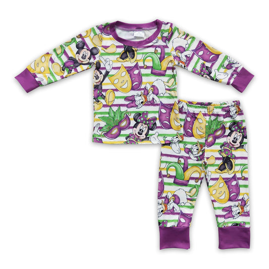 Grüne, violette, gelbe gestreifte Maus Kinder Jungen Mardi Gras Pyjama