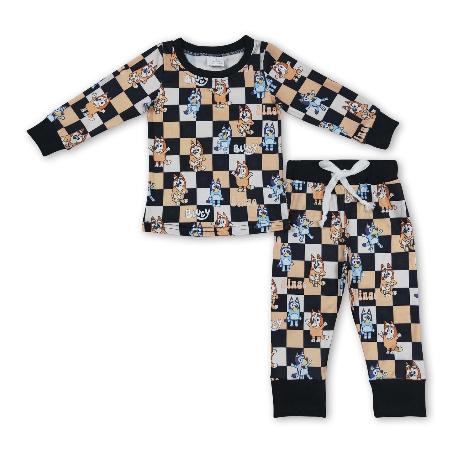 Karierte Hunde Langarm-Baby-Kinder-Pyjamas