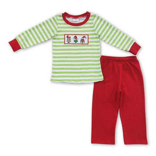 Grüne Gesichtsstreifen-Oberteil-Hose Kinder Jungen Weihnachtskleidung