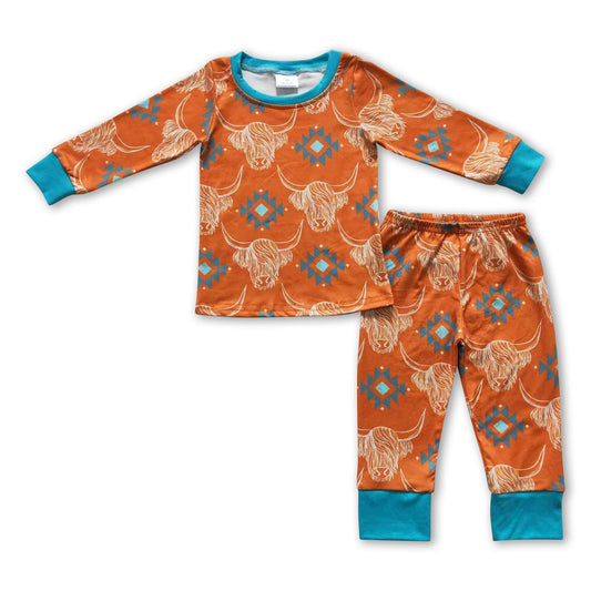Highland-Kuh-Pyjama für Jungen mit Aztekenmuster und langen Ärmeln