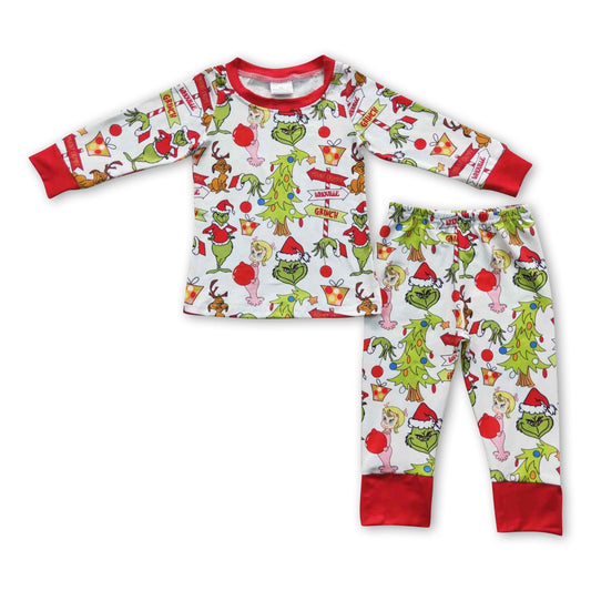 Grünes Gesicht Langarm Geschenke Kinder Junge Weihnachtspyjamas