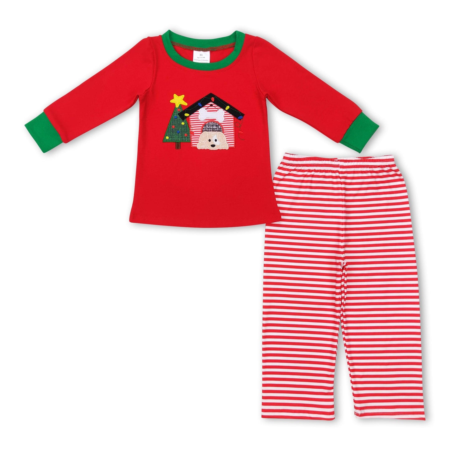 Hund Weihnachtsbaum Haus Kinder Junge gestreifte Outfits