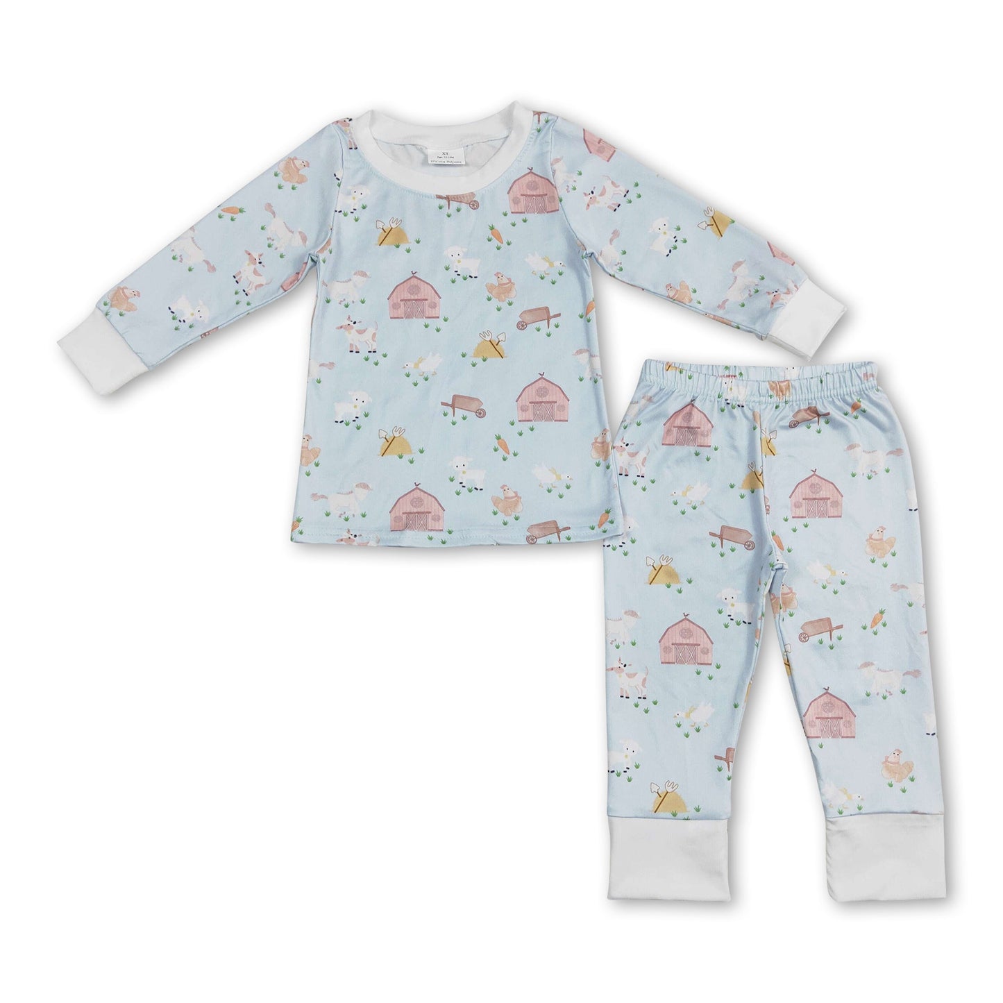 Hellblaue Pferde Kuh Schafe Hühner Kinder Baby Pyjamas Bauernhof
