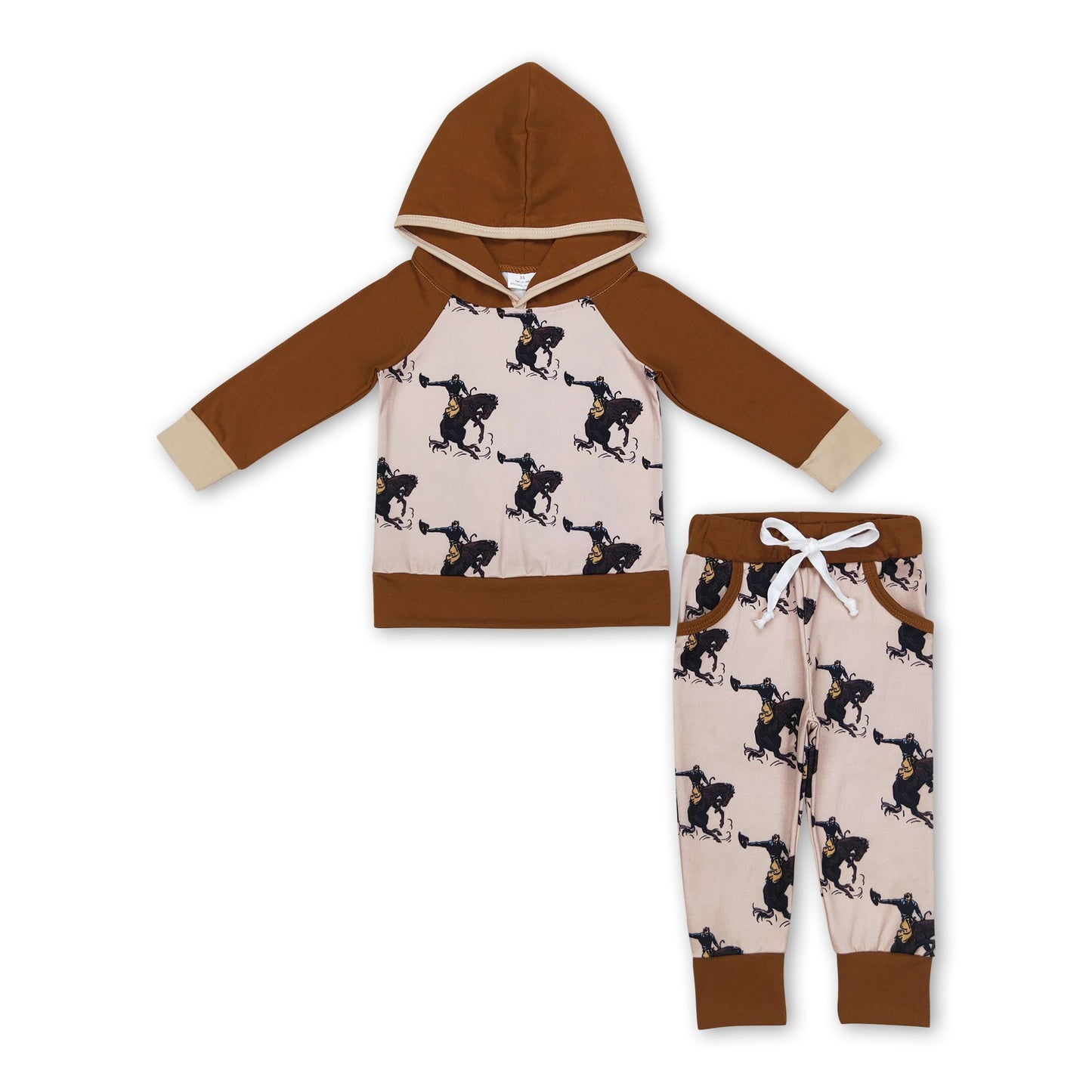 Braunes Pferd Rodeo Hoodie Hose Western Kinder Jungen Outfits