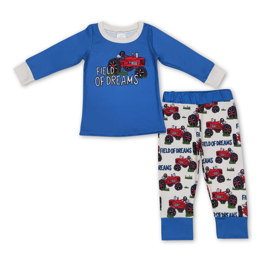 Traktor-Träume blaue Kinder Jungen Langarm-Bauernhof-Pyjamas