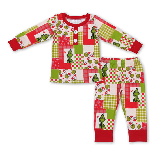 Grüne karierte Patchwork-Schlafanzüge für Jungen zu Weihnachten