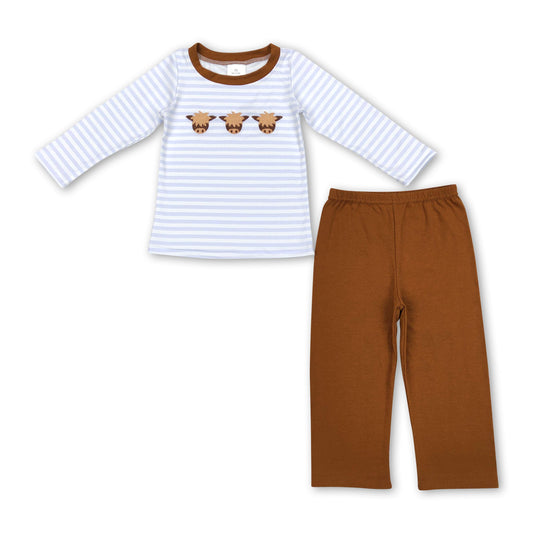 Gestreiftes Hochlandrind-Oberteil braune Hose Western Kinder Jungen Kleidung