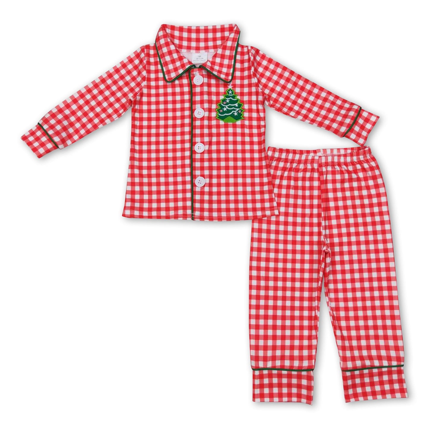 Rot karierter Weihnachtsbaum Kinder Jungen Pyjama