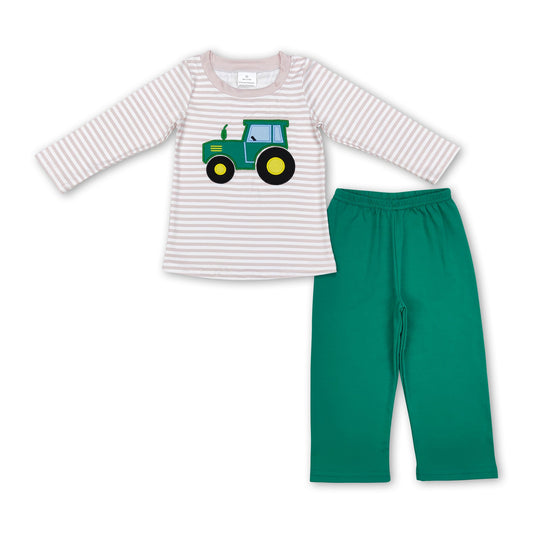 Gestreifter Traktoroberteil grüne Hose Kinder Jungen Outfits