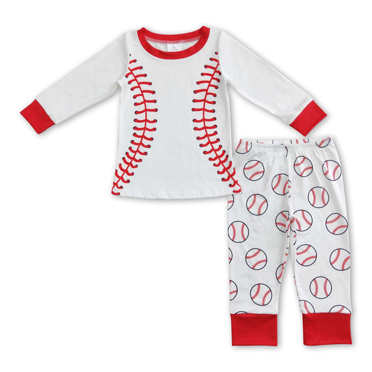 Weißes Baseball-Oberteil, Hose, Kleinkind, Kinder-Pyjama