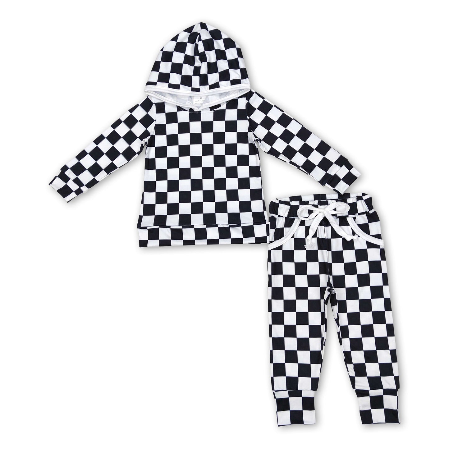 Schwarzes kariertes Kapuzenpullover-Hosen-Kinder-Jungen-Bekleidungsset