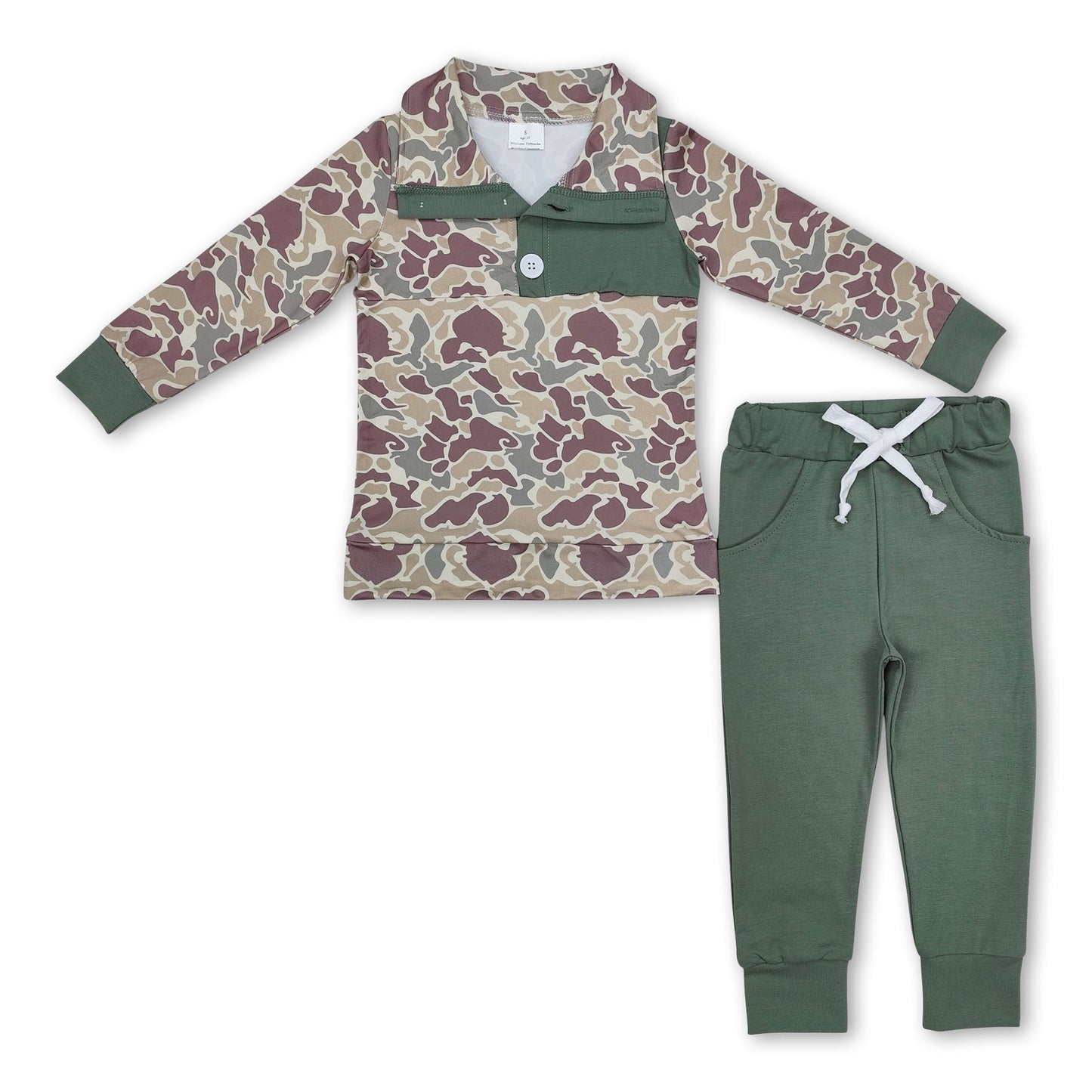 Langarm grünes Tarnmuster Jungen Jagdpullover-Set