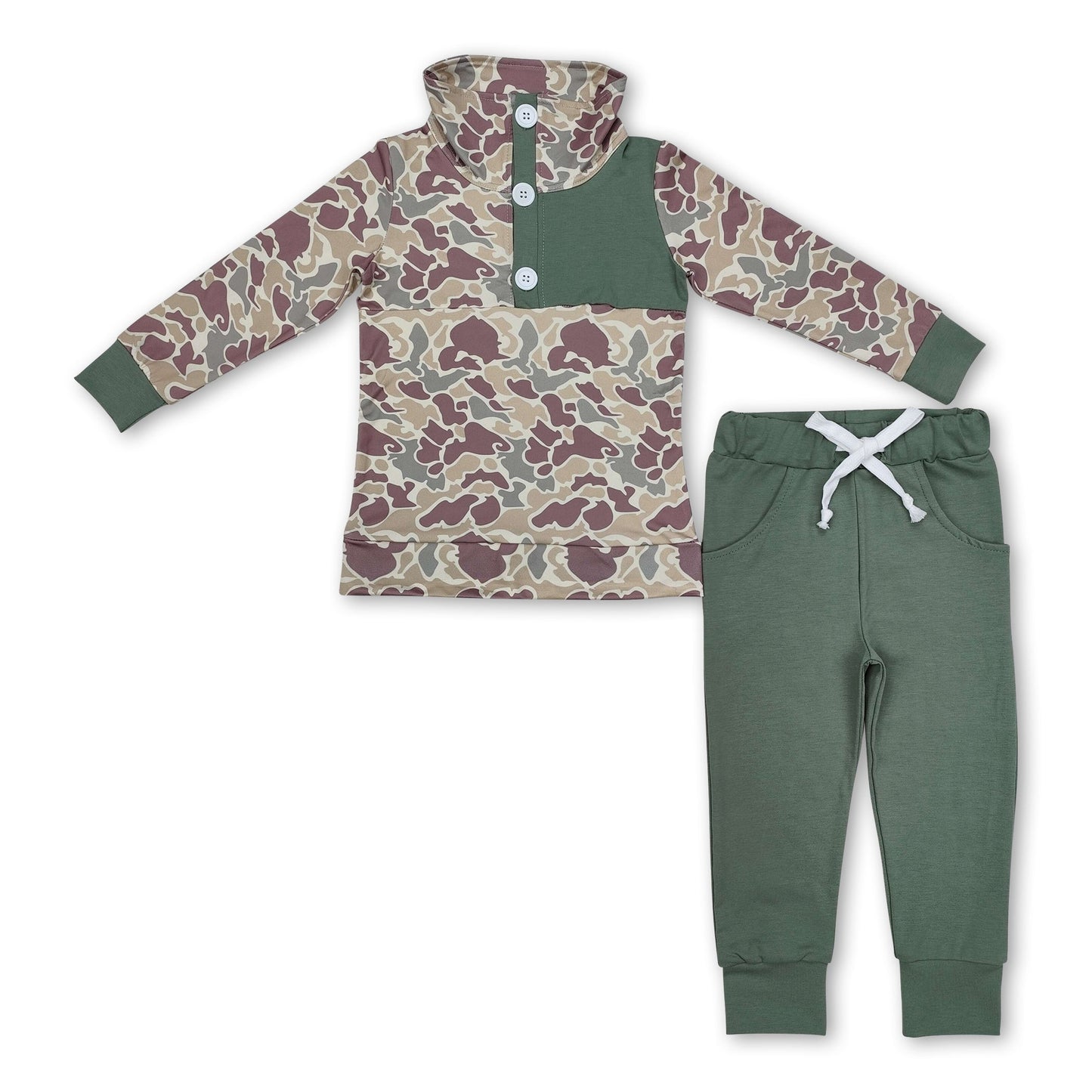 Langarm grünes Tarnmuster Jungen Jagdpullover-Set