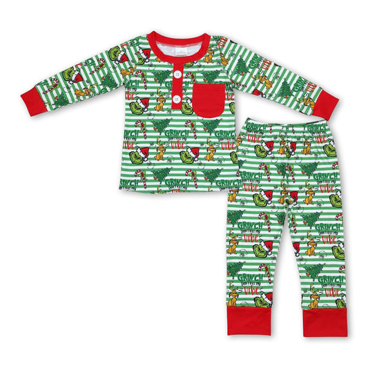 Gestreifter Weihnachtsbaum grünes Gesicht Kinder Jungen Schlafanzug