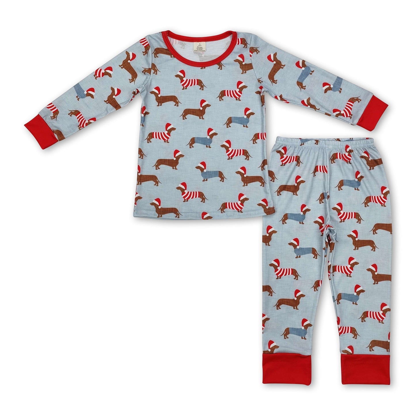 Langärmeliger Weihnachtsmützen-Hunde-Kinderpyjama