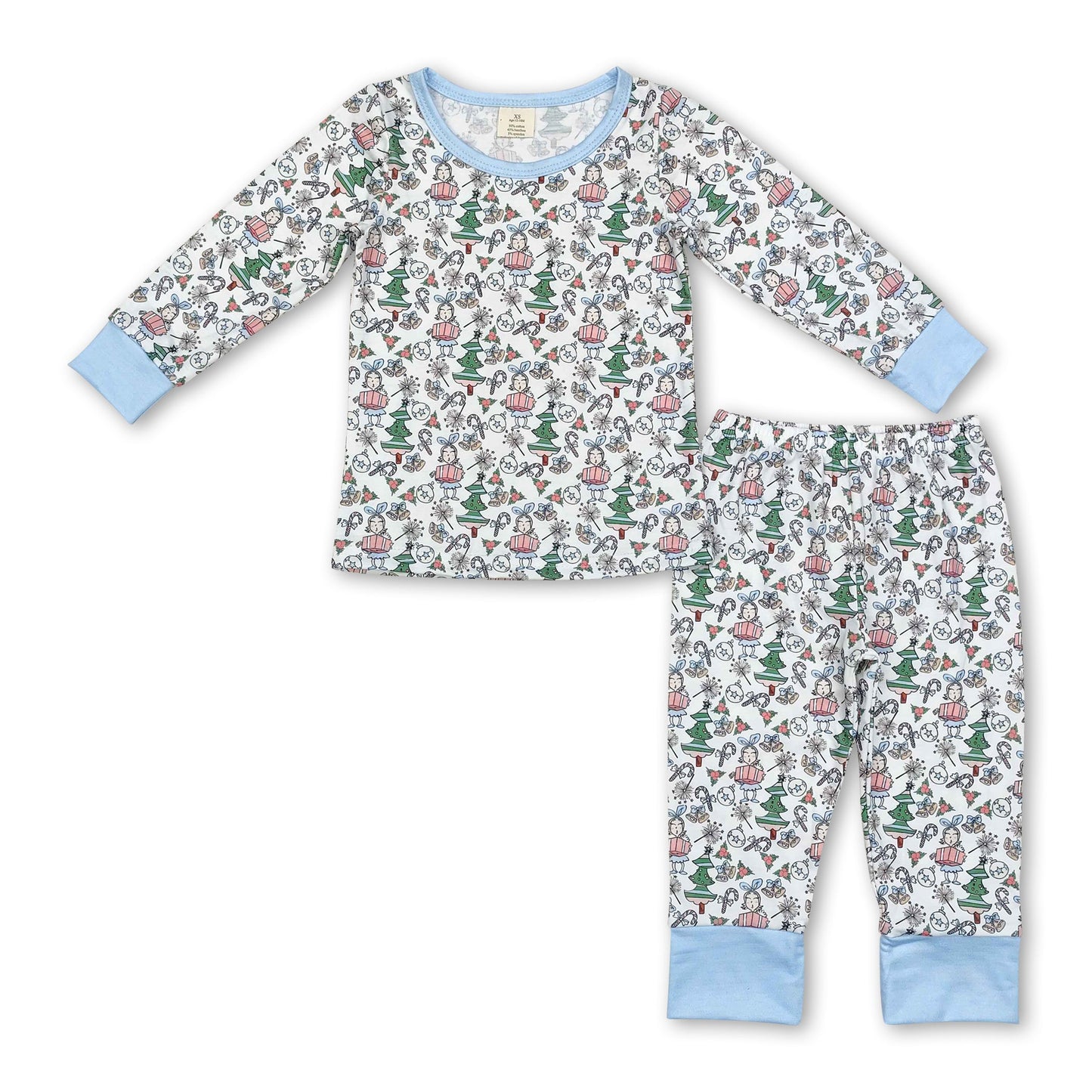 Hellblaue Zuckerstange Weihnachtsbaum grünes Gesicht Jungen Pyjama
