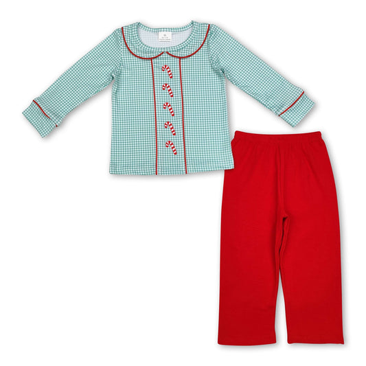 Grün kariertes Zuckerstangen-Top und Hose für Jungen Weihnachtsoutfit